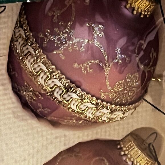 Lot 3 Vintage Christmas by Krebs Glass Ornaments Frosted Ivory Rose Mauve 12pc - Picture 10 of 11